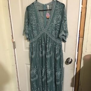 Boho long teal maxi dress